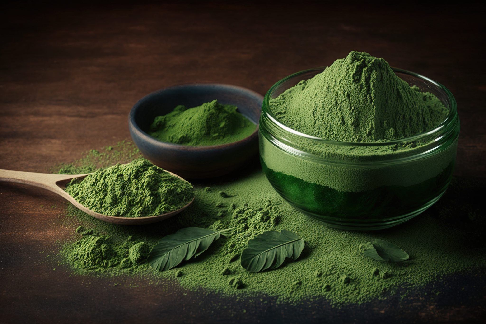 Matcha Powder in a bowl and on table