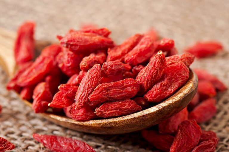 Close up of a small bowl of dried Goji berries